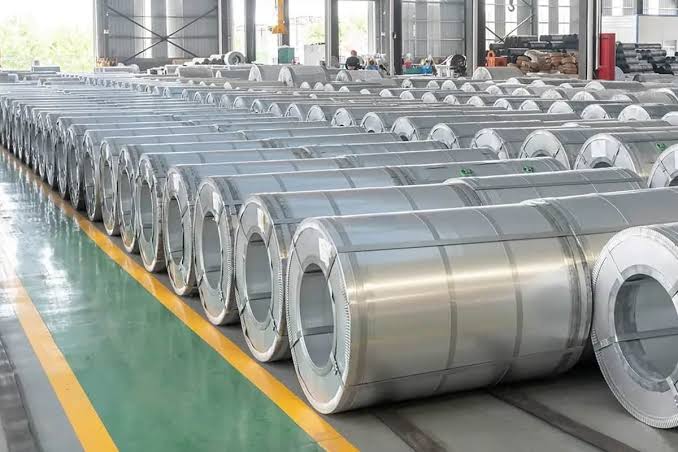Steel coils stored in a factory